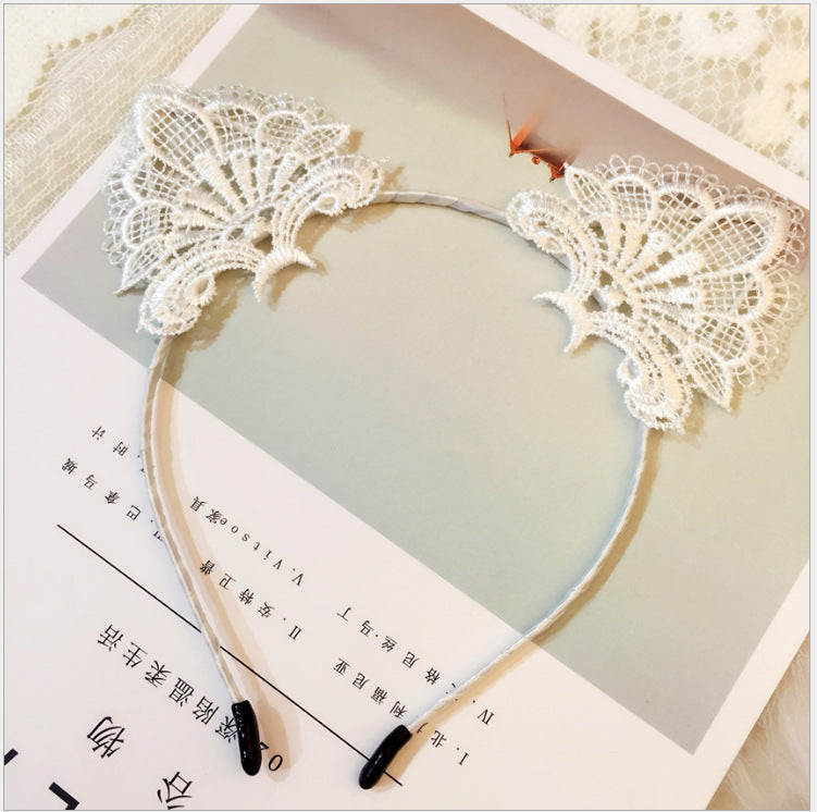 retro cat ears lace handmade hair band 1 piece