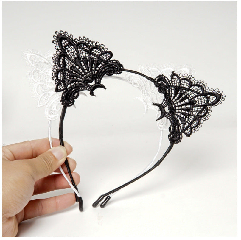 retro cat ears lace handmade hair band 1 piece