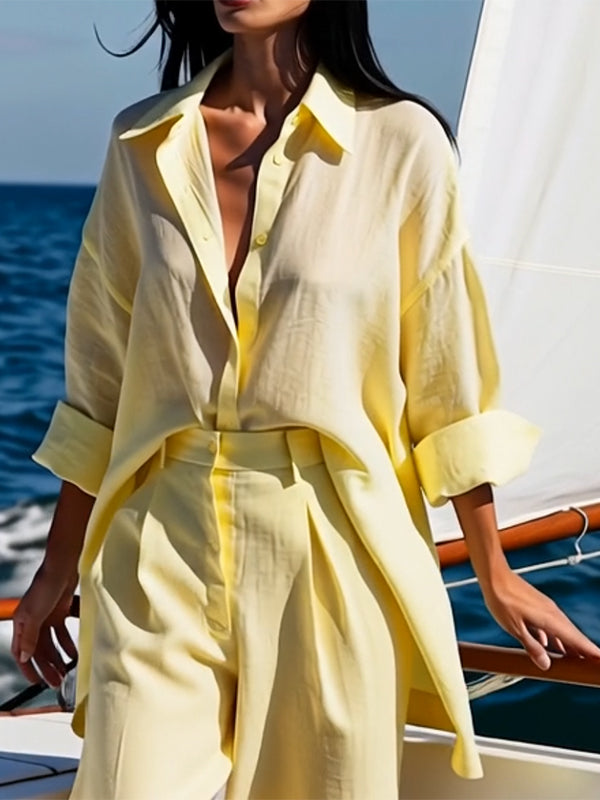 Long Sleeves Loose Solid Color Split-Joint Lapel Blouses&Shirts Tops