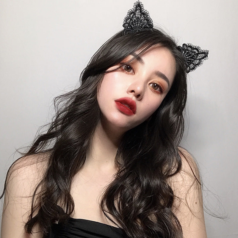 retro cat ears lace handmade hair band 1 piece