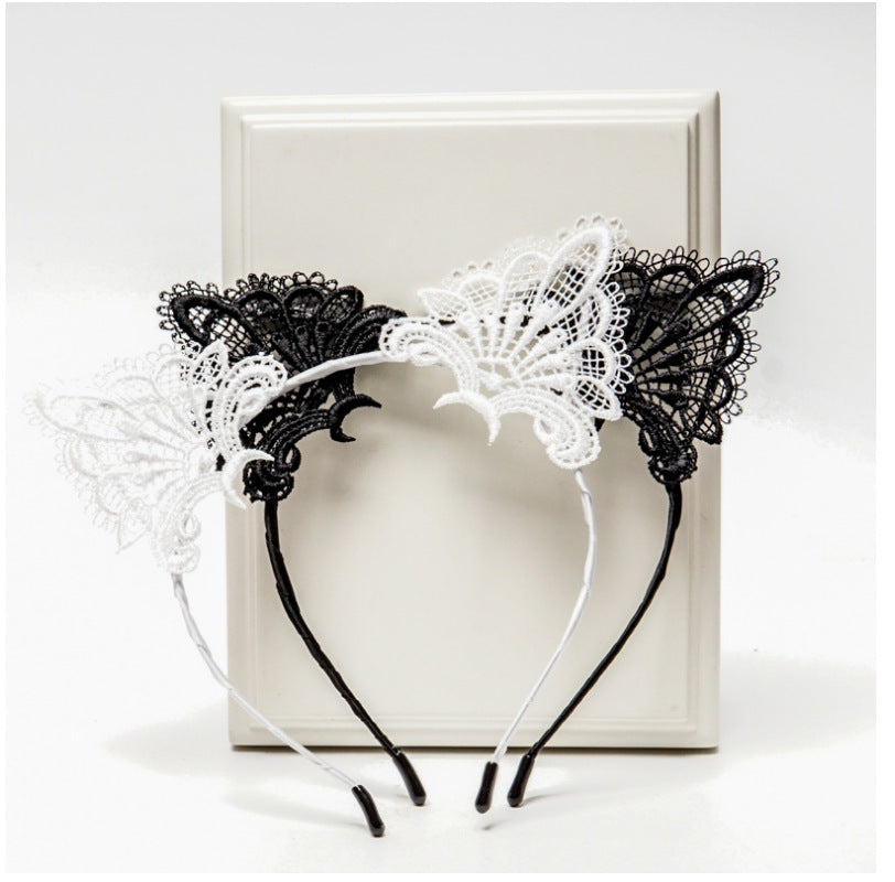 retro cat ears lace handmade hair band 1 piece