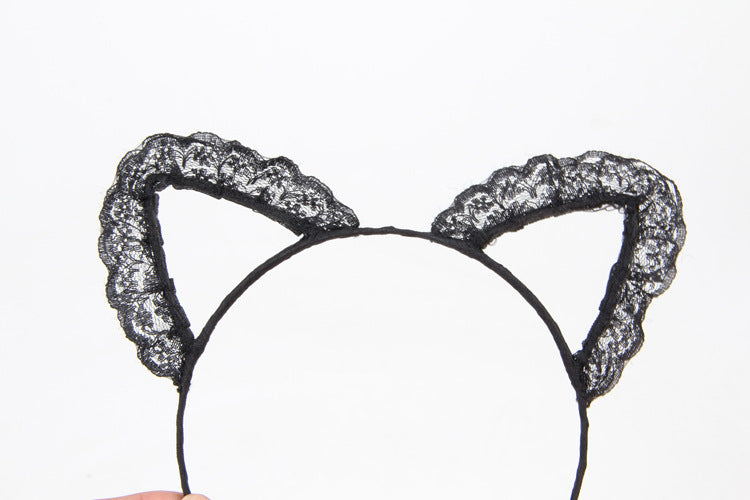 retro cat ears lace handmade hair band 1 piece