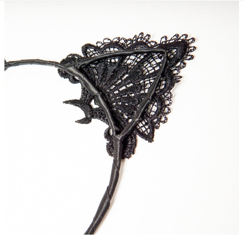 retro cat ears lace handmade hair band 1 piece