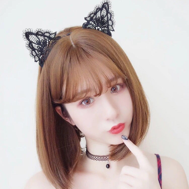 retro cat ears lace handmade hair band 1 piece