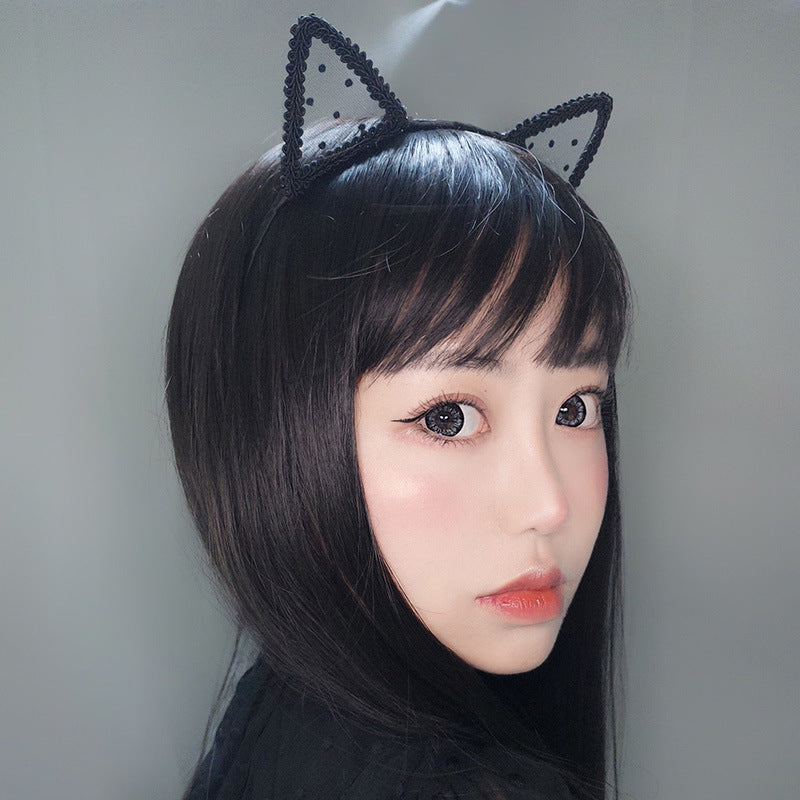 retro cat ears lace handmade hair band 1 piece