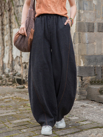 Women Summer Worn Pure Color Ramie Bloomers