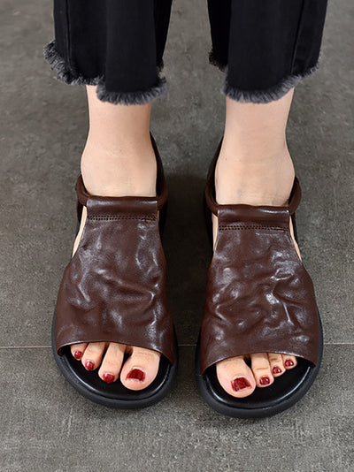 Women Summer Casual Soft Leather Flat Sandals