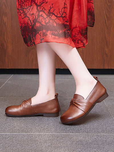 Women Vintage Soft Leather Knot Low Heel Shoes