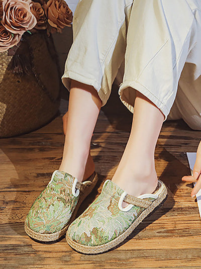 Women Summer Print Linen Flat Slippers