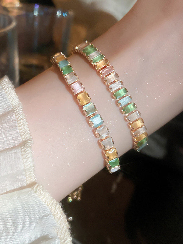 Adjustable Contrast Color Geometric Rhine Stones Bracelet Accessories