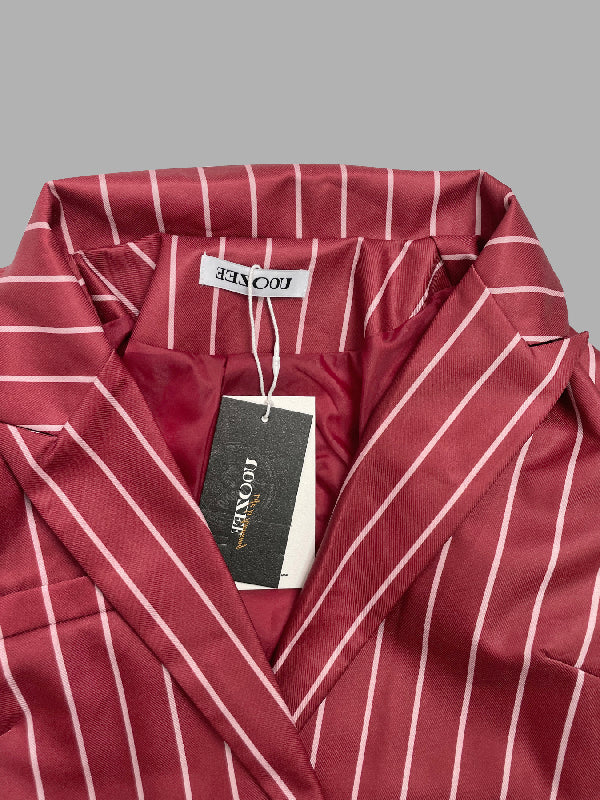 Long Sleeves Loose Striped Notched Collar Blazer Outerwear