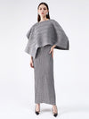 Urban Loose Solid Color Tied Pleated Top&V-Back Vest Dress Two Pieces Set