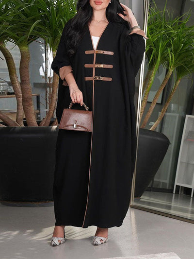 Loose Contrast Color Muslim Split-Joint V-neck Cover-Ups Tops Muslim Abaya