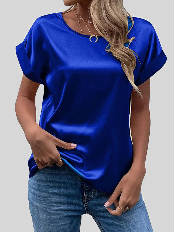 Loose Short Sleeves Solid Color Round-Neck T-Shirts Tops