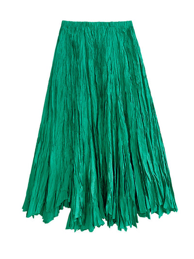 A-Line Irregular Clipping High-Waisted Pleated Solid Color Skirts