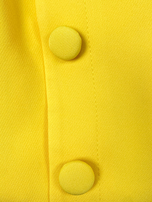 Flared Sleeves High Waisted Buttoned Solid Color Mock Neck Midi Dresses