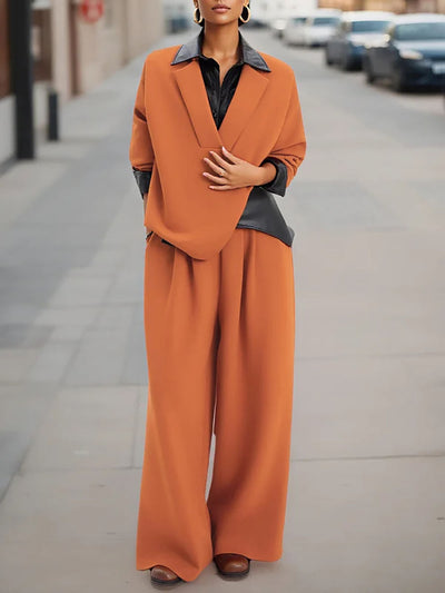 High Waisted Wide Leg Elasticity Pleated Pockets Solid Color Pants Trousers