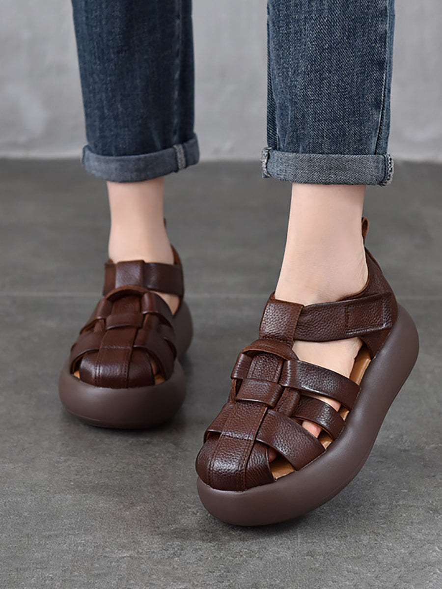 Women Casual Summer Leather Weave Platform Sandals