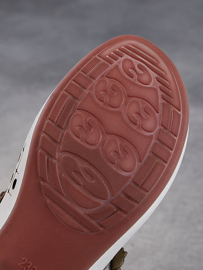 Women Casual Genuine Leather Flower Low Heel Slippers