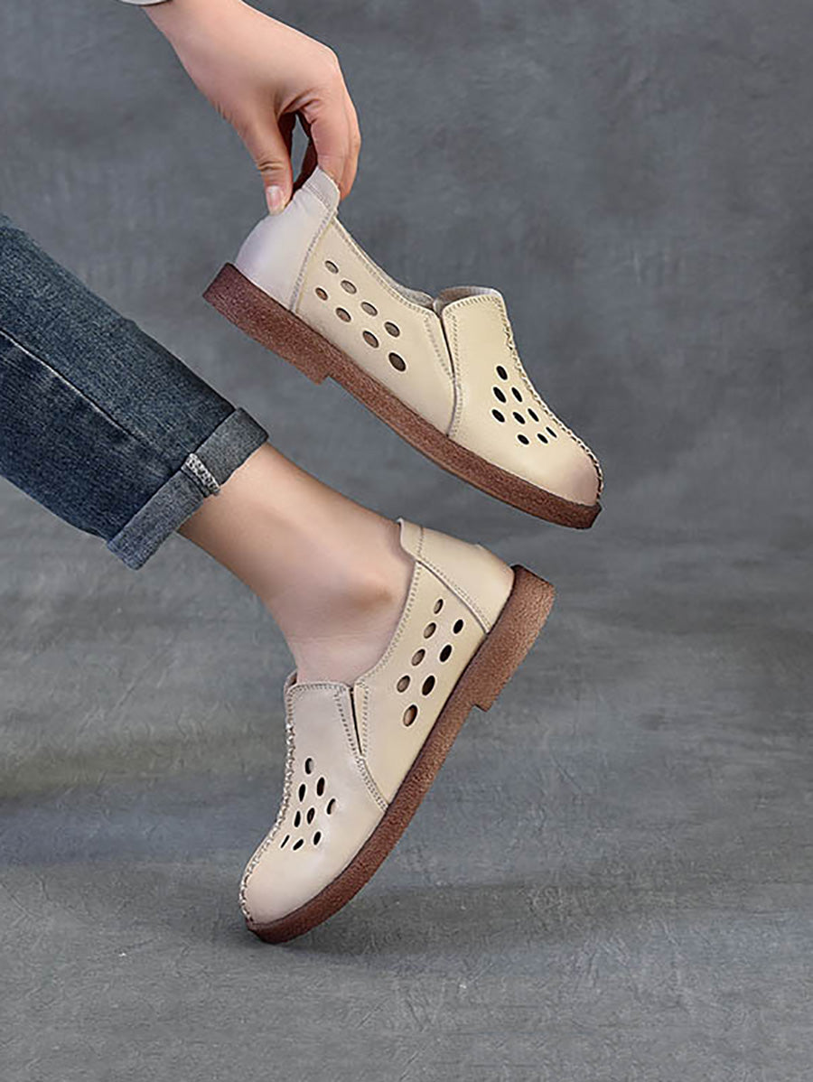 Women Summer Genuine Leather Hollow Out Shoes