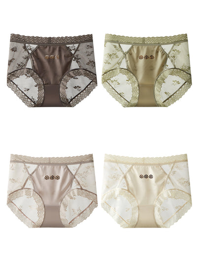 4 Pieces Summer Women Flower Lace  Underwear