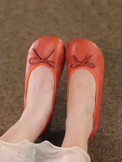 Women Summer Casual Solid Leather Bowknot Shoes