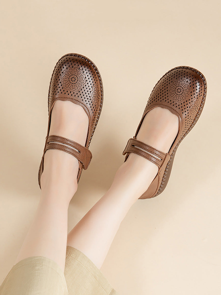 Women Summer Casual Genuinel Leather Low Heel Shoes