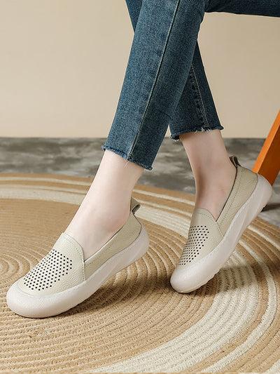 Women Summer Hollow Out Leather Flat Shoes
