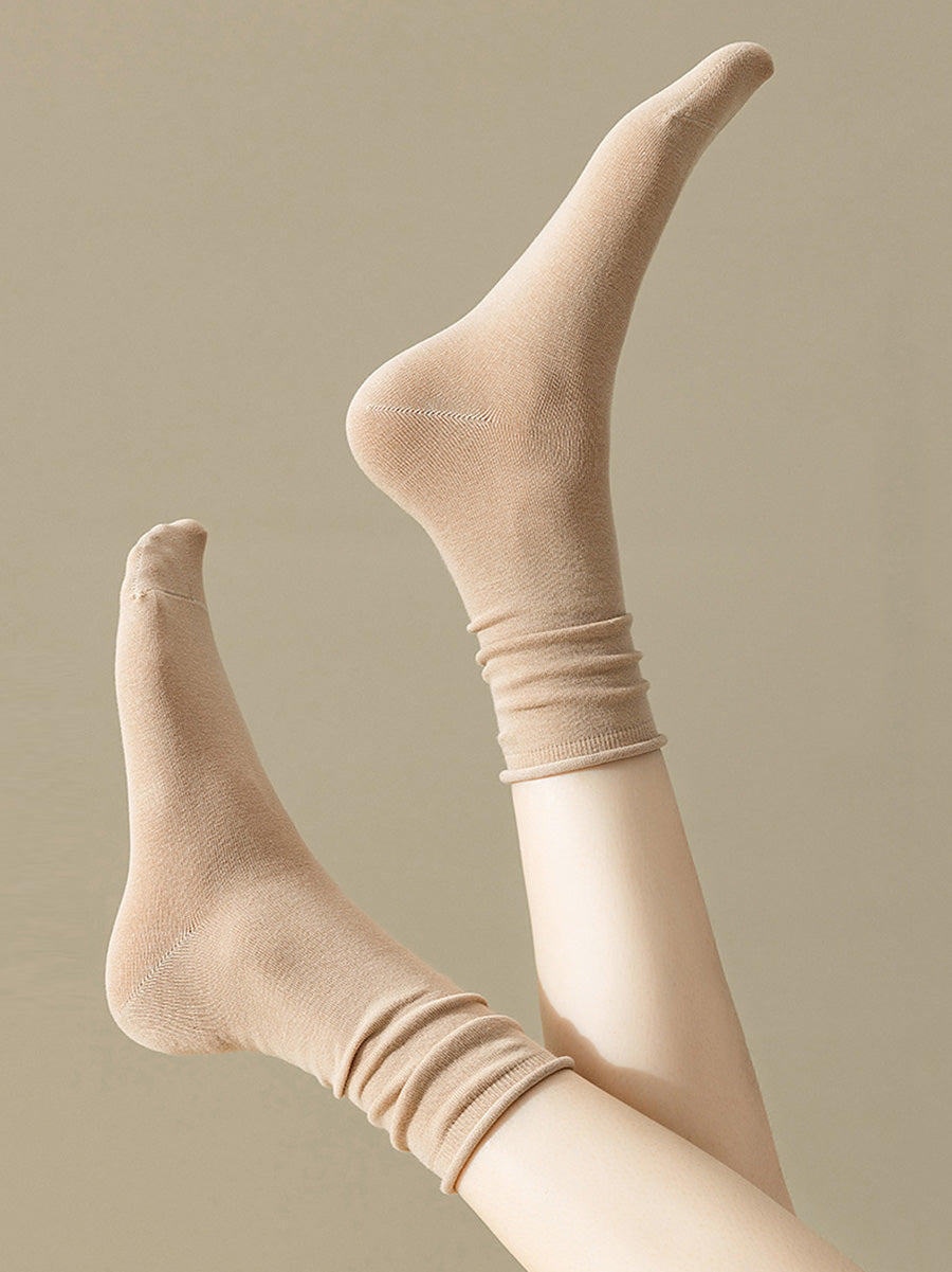 5 Pairs Women Casual Solid Cotton Mid-leg Socks
