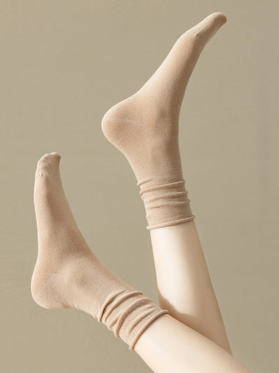 5 Pairs Women Casual Solid Cotton Mid-leg Socks