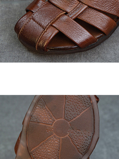 Women Summer Genuine Leather Low Heel Sandals