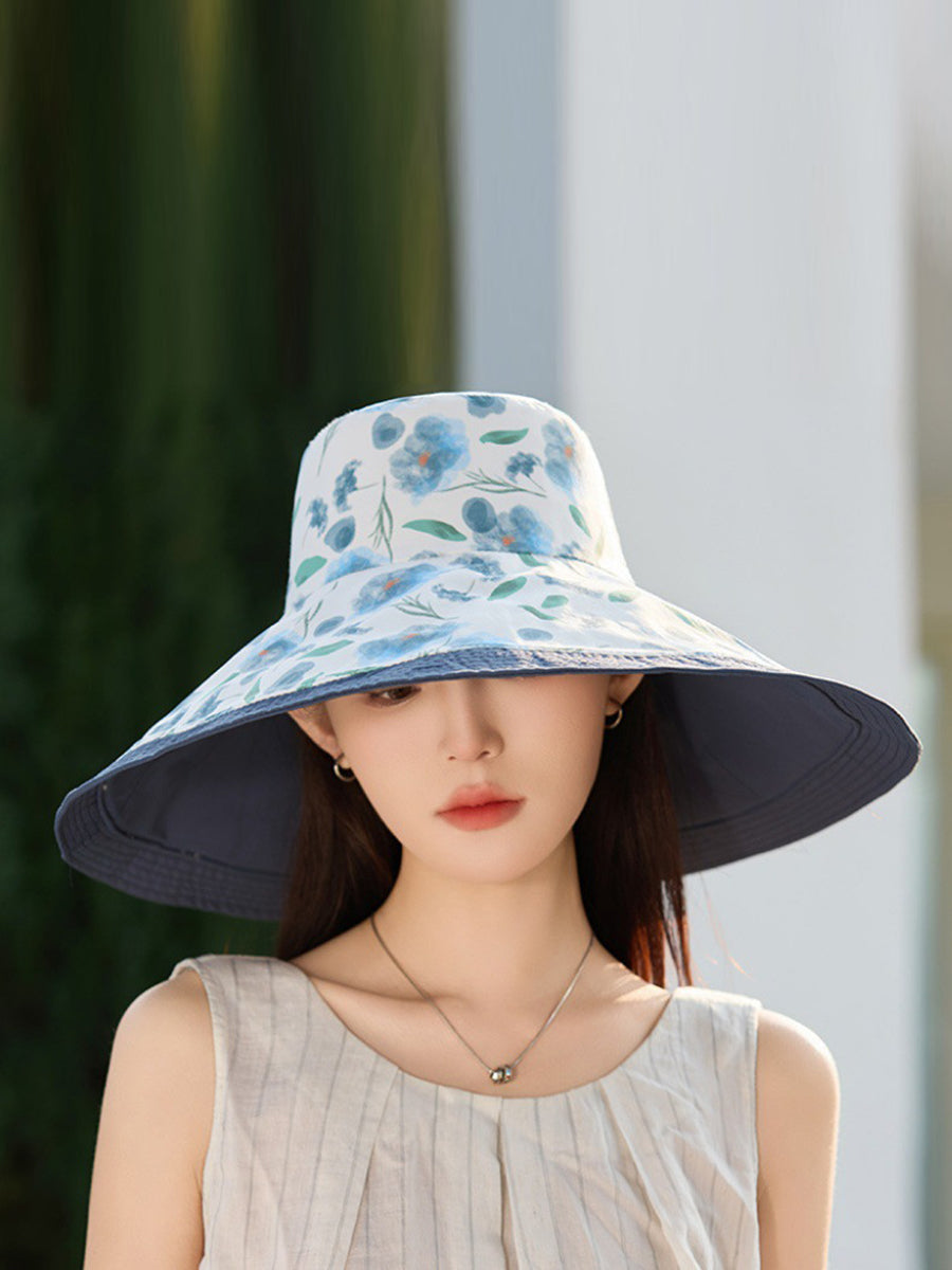 Women Summer Flower Dual-side Wearing Sunproof Hat