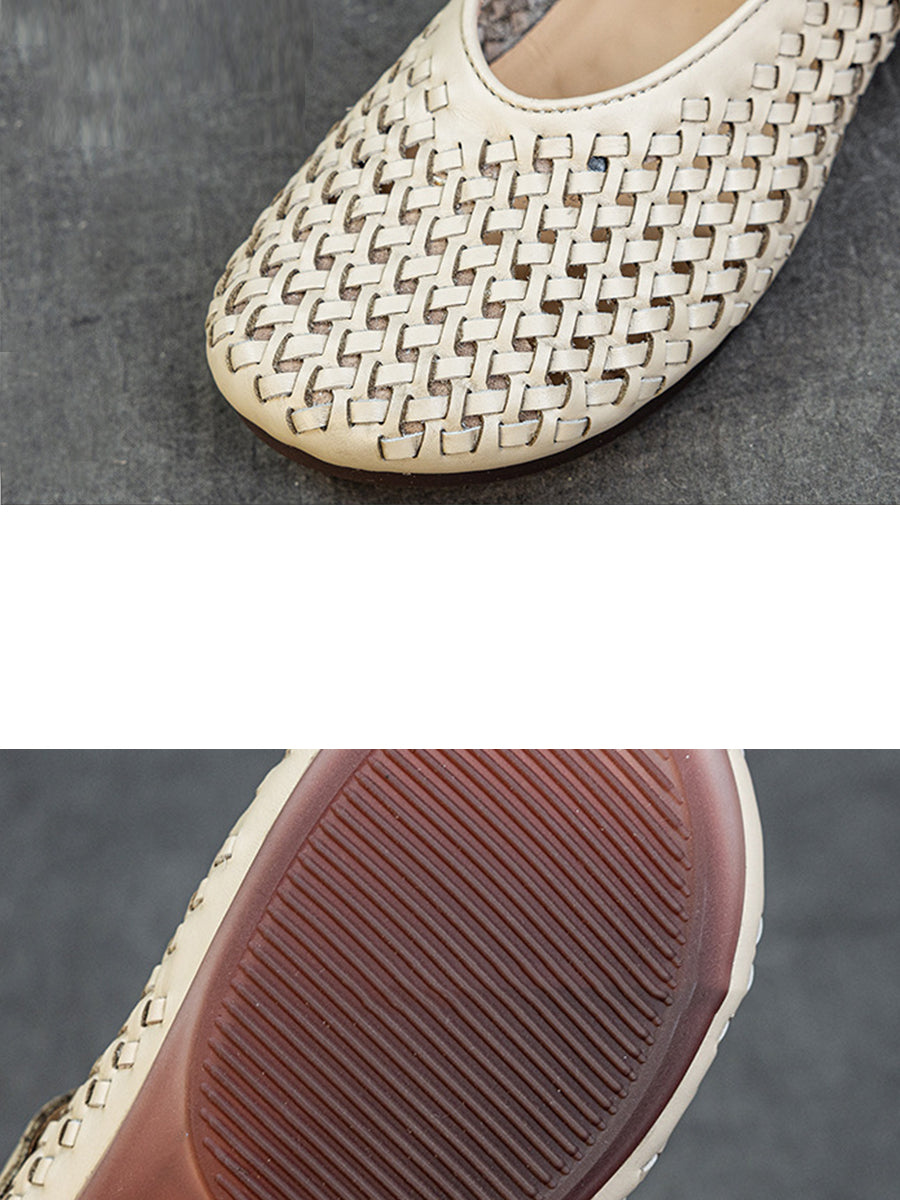 Women Summer Leather Hollow Out Low Heel Shoes