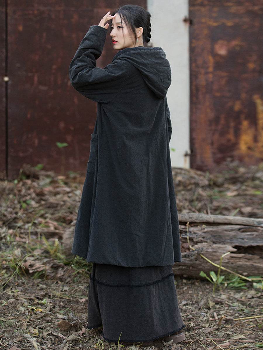 Women Winter Solid Padded Hooded Coat