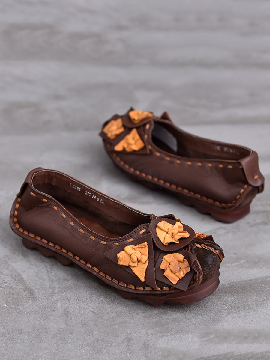 Women Ethnic Colorblock Flower Leather Shoes