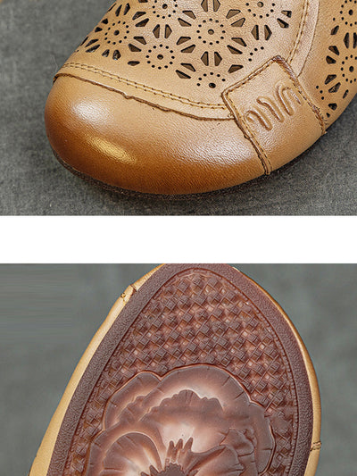 Women Summer Hollow Out Leather Low Heel Shoes