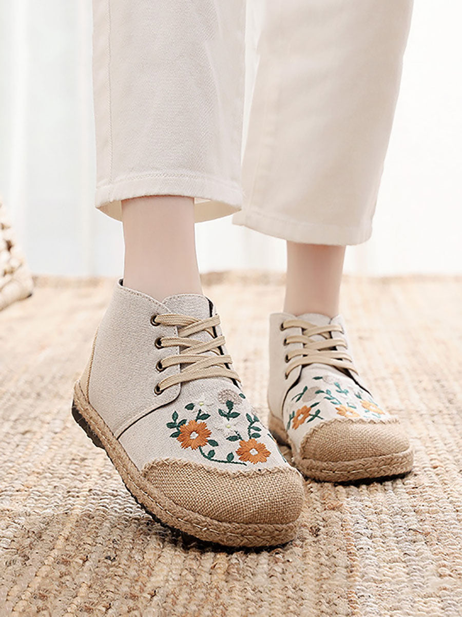 Women Autumn Ethnic Linen Embroidery Cloth Boots