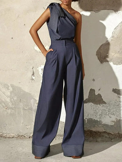 Sleeveless Asymmetric Split-Joint One-Shoulder Blouses&Shirts Tops