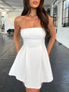 A-Line Loose Backless Pleated Solid Color Split-Joint Tied Tube Mini Dresses