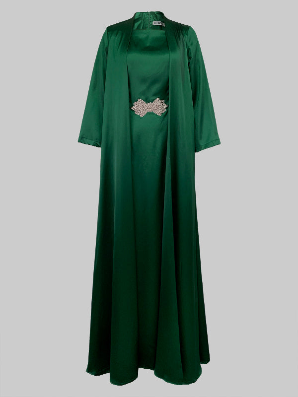 Long Sleeves Loose Embroidered Solid Color Evening Dresses