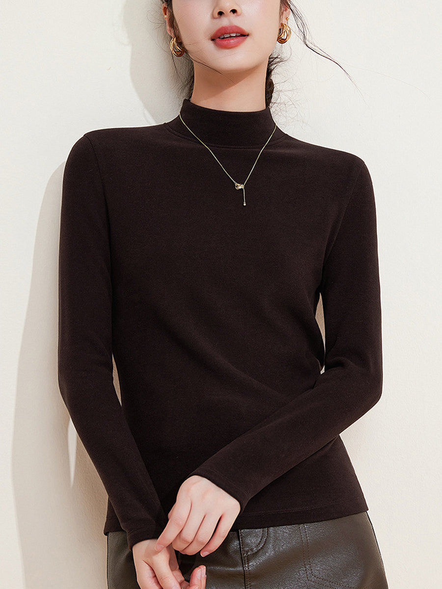 Women Autumn Pure Color Warm Half-Turtleneck Sweater