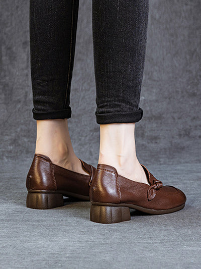 Women Vintage Genuine Leather Mid-Heel Shoes