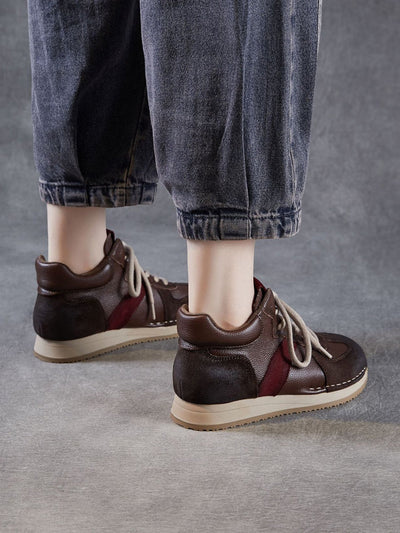 Women Vintage Genuine Leather Spliced Flat Shoes