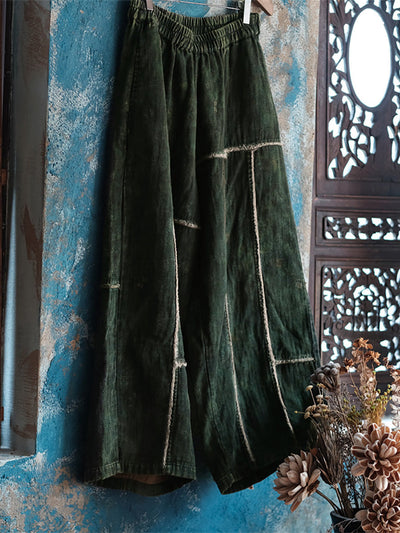 Plus Size Women Summer Retro Spliced Wide-leg Cotton Pants