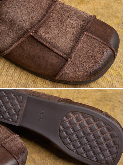 Women Autumn Vintage Leather Spliced Flat Shoes