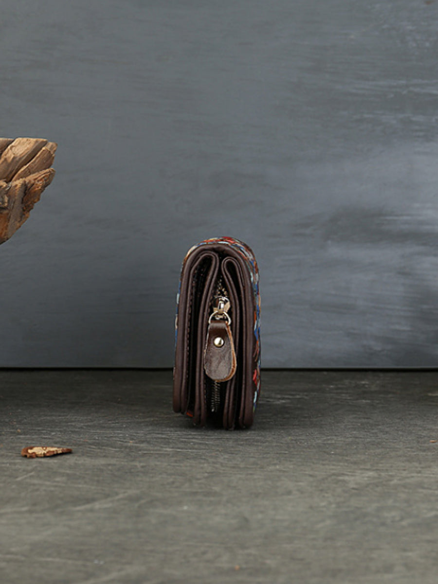 Colorful Leather Weave Multifunction Wallet