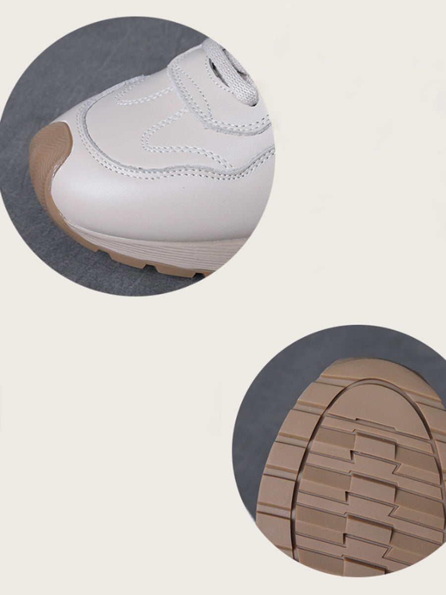 Women Autumn Genuine Leather Spliced Flat Shoes