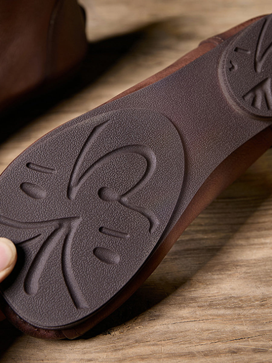 Women Vintage Genuine Leather Low Heel Ankle Boots