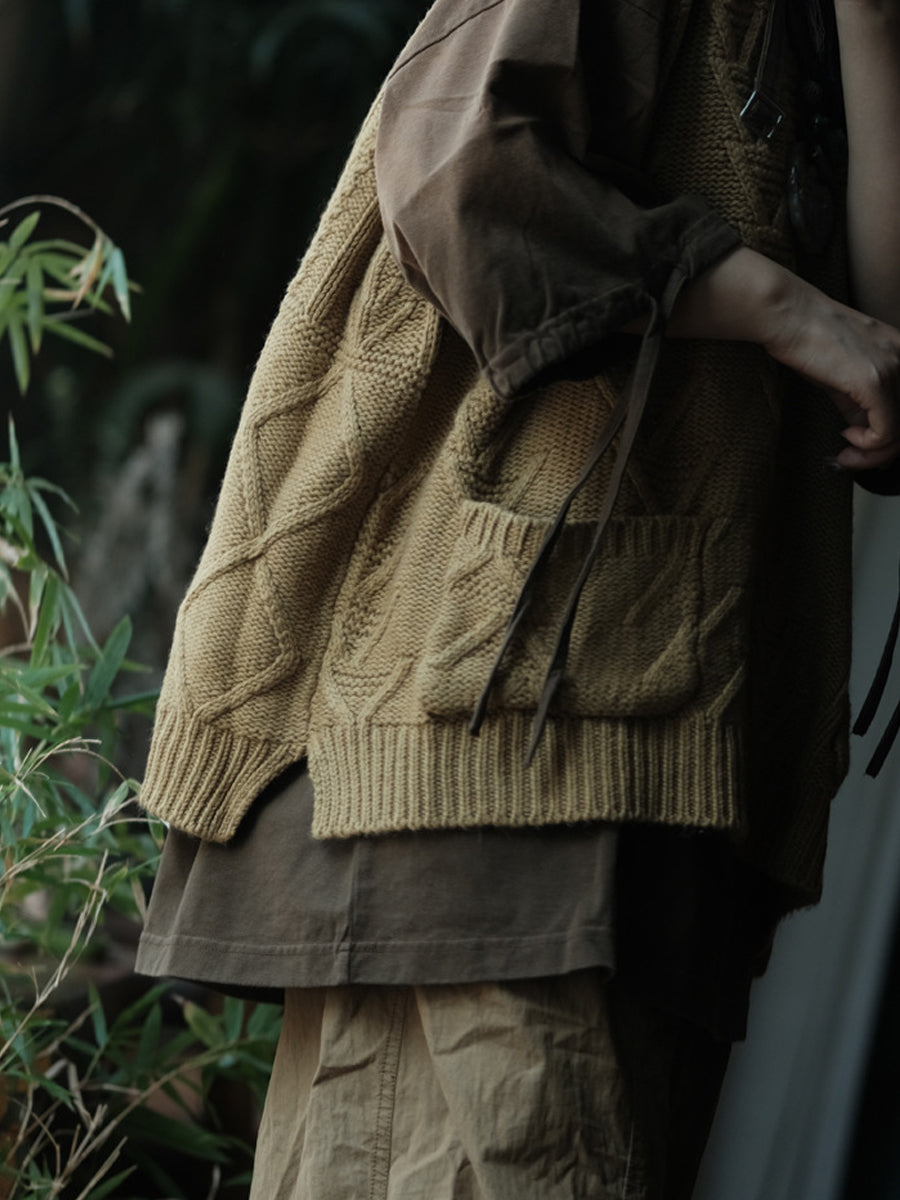 Women Autumn Casual Pure Color V-Neck Wool Vest