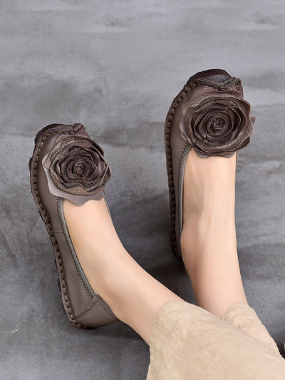Women Summer Leather Flower Spliced Flat Shoes
